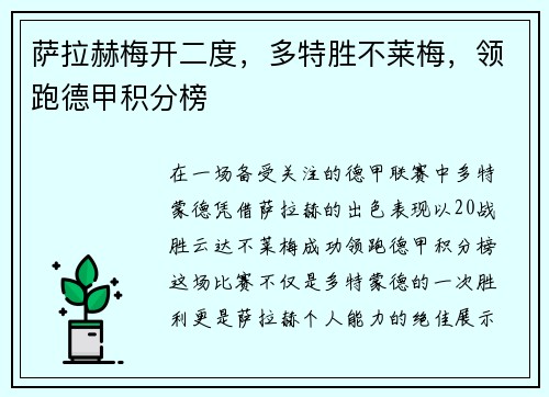 萨拉赫梅开二度，多特胜不莱梅，领跑德甲积分榜
