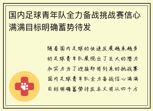 国内足球青年队全力备战挑战赛信心满满目标明确蓄势待发