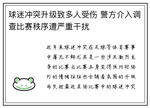 球迷冲突升级致多人受伤 警方介入调查比赛秩序遭严重干扰